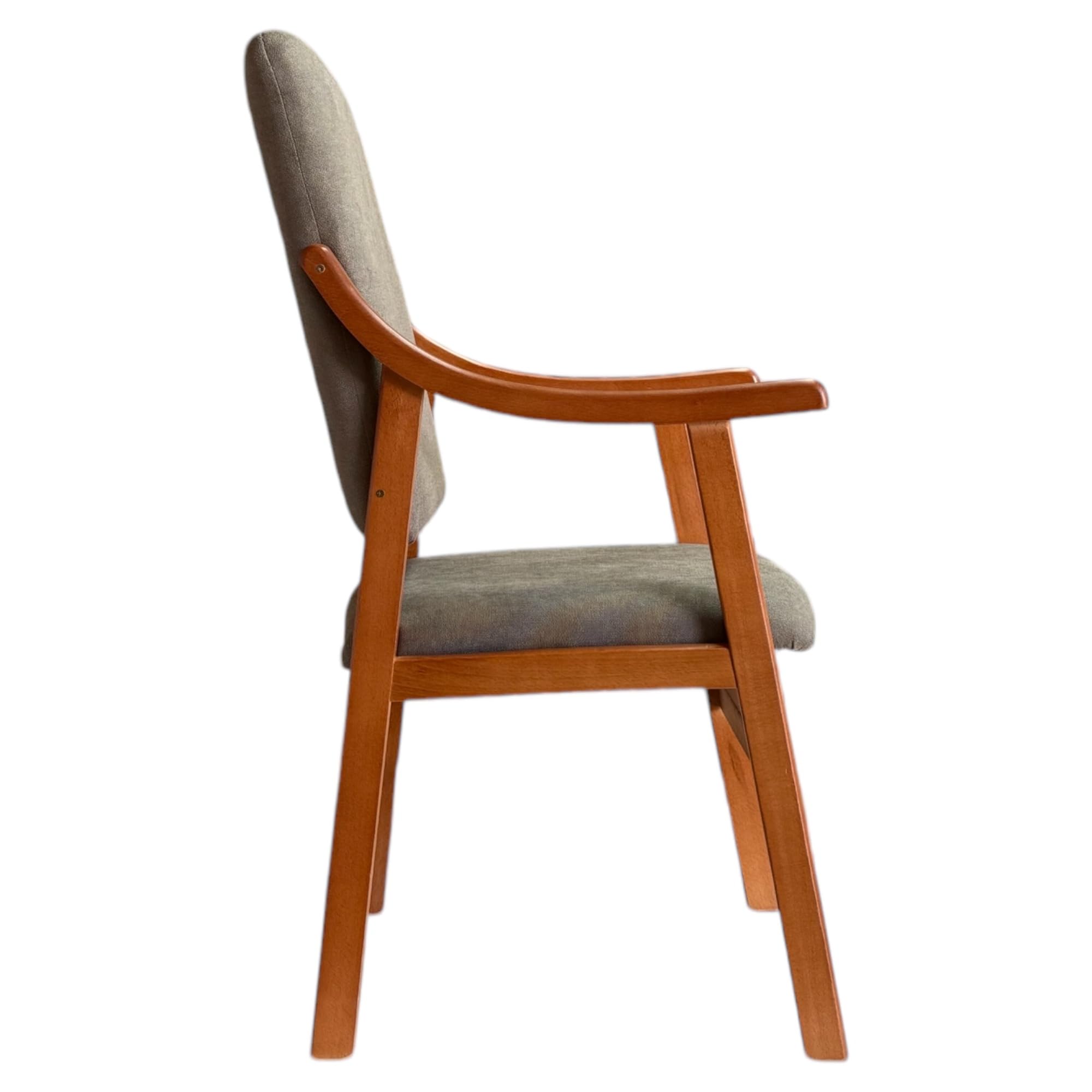 Sillón Alto con reposabrazos de Madera de Haya Color Cerezo tapizado en Marrón