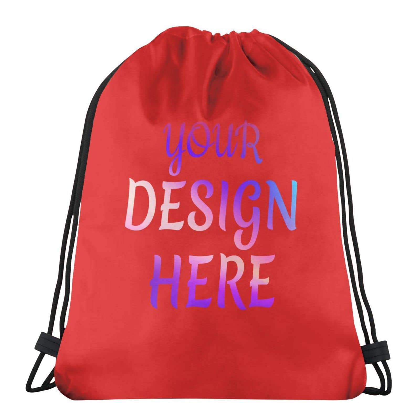 Custom Drawstring Backpack Custom Bags with Logo With Your Name Logo Picture Red Drawstring Backpacks, One Size