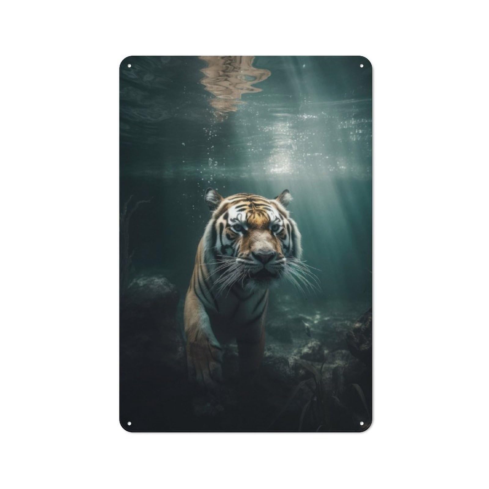 Junmoney Tiger Underwater Swimming Metal Wall Sign 30X20cm Featuring For Bar Or Restaurant, For Bar Decor Enthusiasts