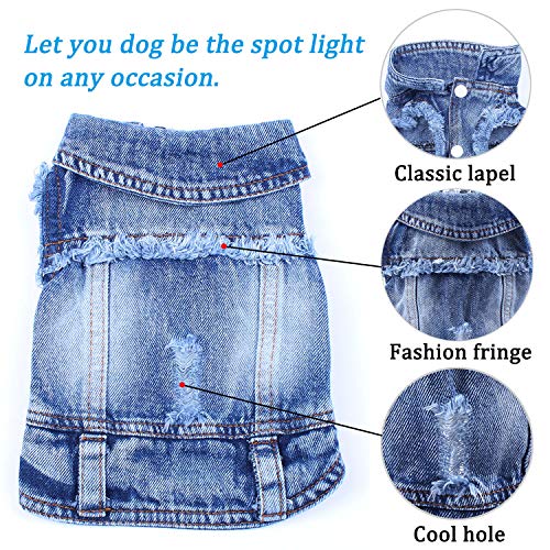 Brocarp Dog Jean Jacket, Blue Denim Lapel Vest Coat T-Shirt Costume Cute Girl Boy Dog Puppy Clothes, Comfort and Cool Apparel, for Small Medium Dogs Cats, Machine Washable Dog Outfits (Medium, Blue) - Thumbnail 5