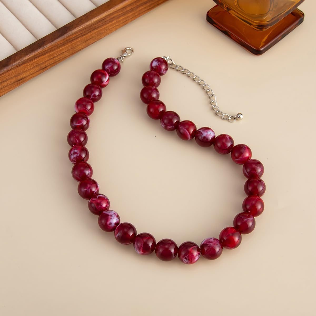 Caiyao Handmade Adjustable Acrylic Round Beaded Choker Necklaces Bohemia Colorful Resin Geometric Beads Statement Necklace for Women Men Costume Party Summer Vacation Jewelry Gifts - Image 2