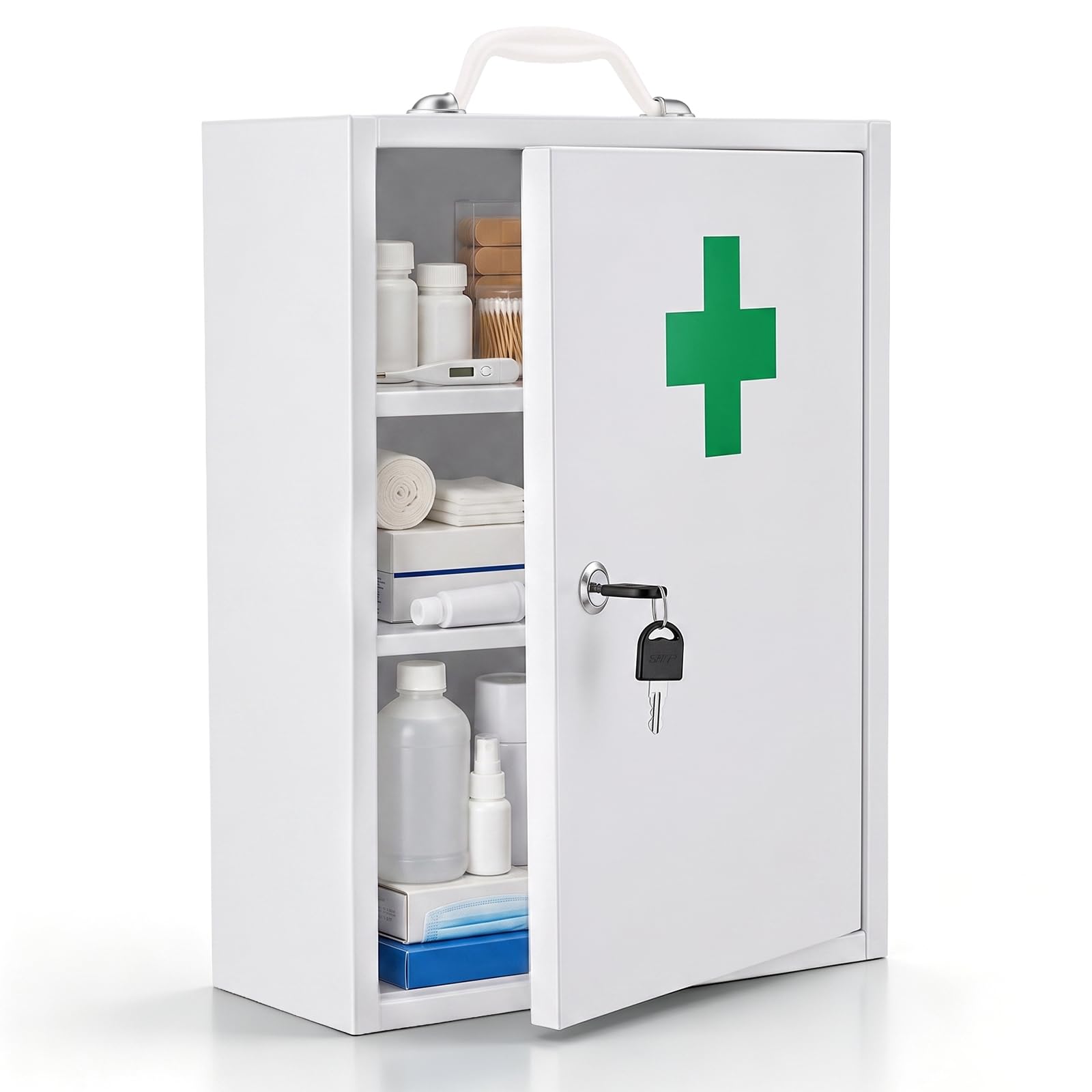 Medizinschrank Medikamentenschrank Hängend Abschließbar aus Stahl, 3 Fächer, 41,7 x 31,5 x 13 cm, für Badezimmer, Küche, Hausapotheke, inkl. 2 Schlüssel & Montageset