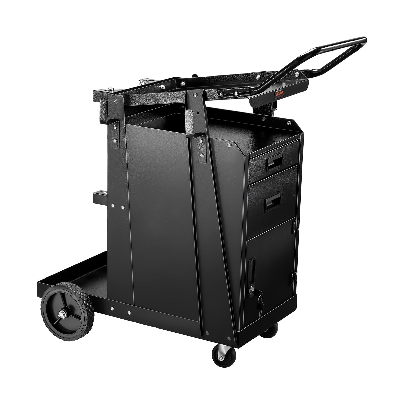 VEVOR Carro de Soldadura de 2 Cajones, Resistente, con Gabinete con Cerradura Antirrobo, Capacidad de Peso Estático de 159 kg, Ruedas Giratorias de 360°, Cortador de Plasma, 465 x 920 x 925 mm