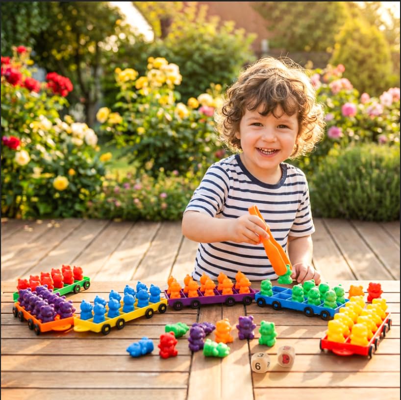 Image of Bmag Counting Bears with Matching Trains, Preschool Learning Toys Color Recognition and Math Learning Games, STEM Educational Toy Gift for Kids Age 3 4 5 Year Old Boys Girls
