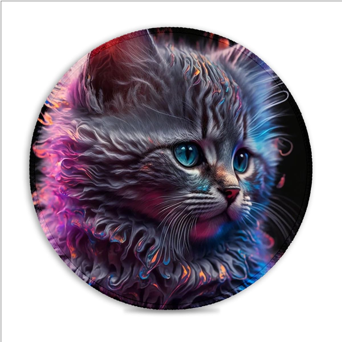 LJSPTU Alfombrilla de ratón con diseño abstracto de gato, 30 x 30 cm, redonda, de tela, con costuras antideshilachado y base de goma para control de precisión para juegos y oficina