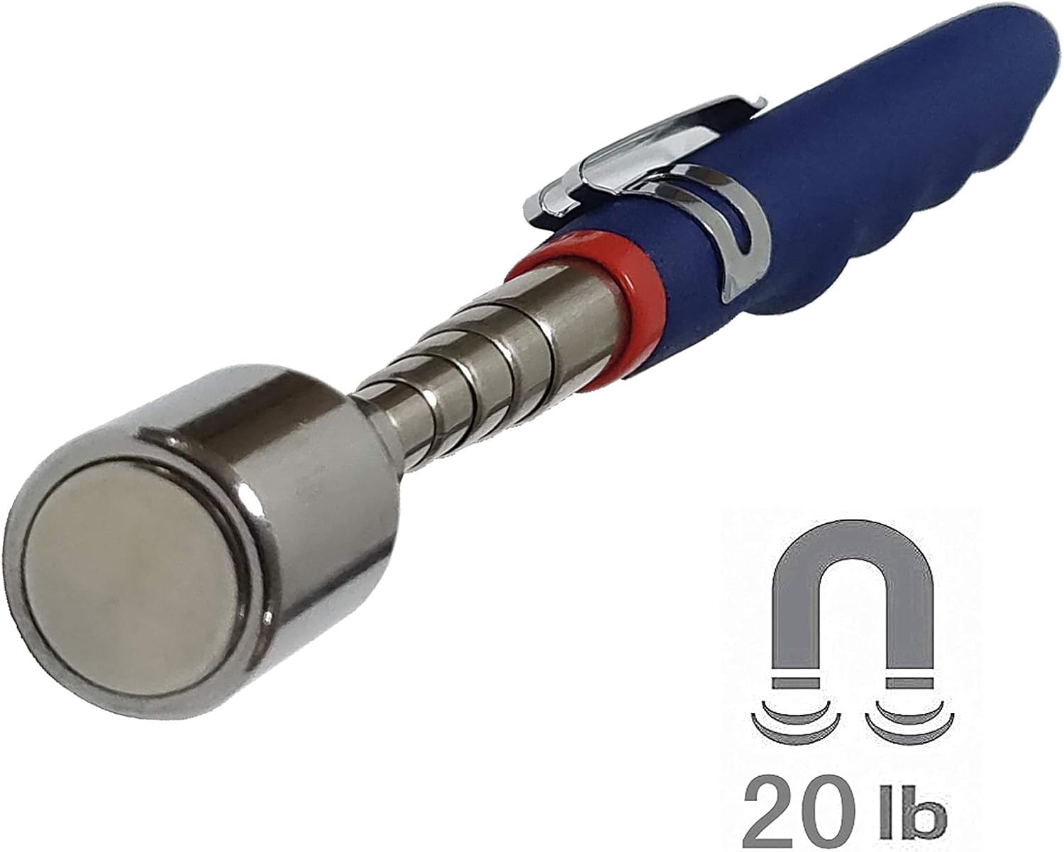 20 lb.Telescopic magnetic pickup. From 7 to 31 inches / 185-760mm. For difficult to reach home sink drains, car keys, bolts, nuts and screws, etc.