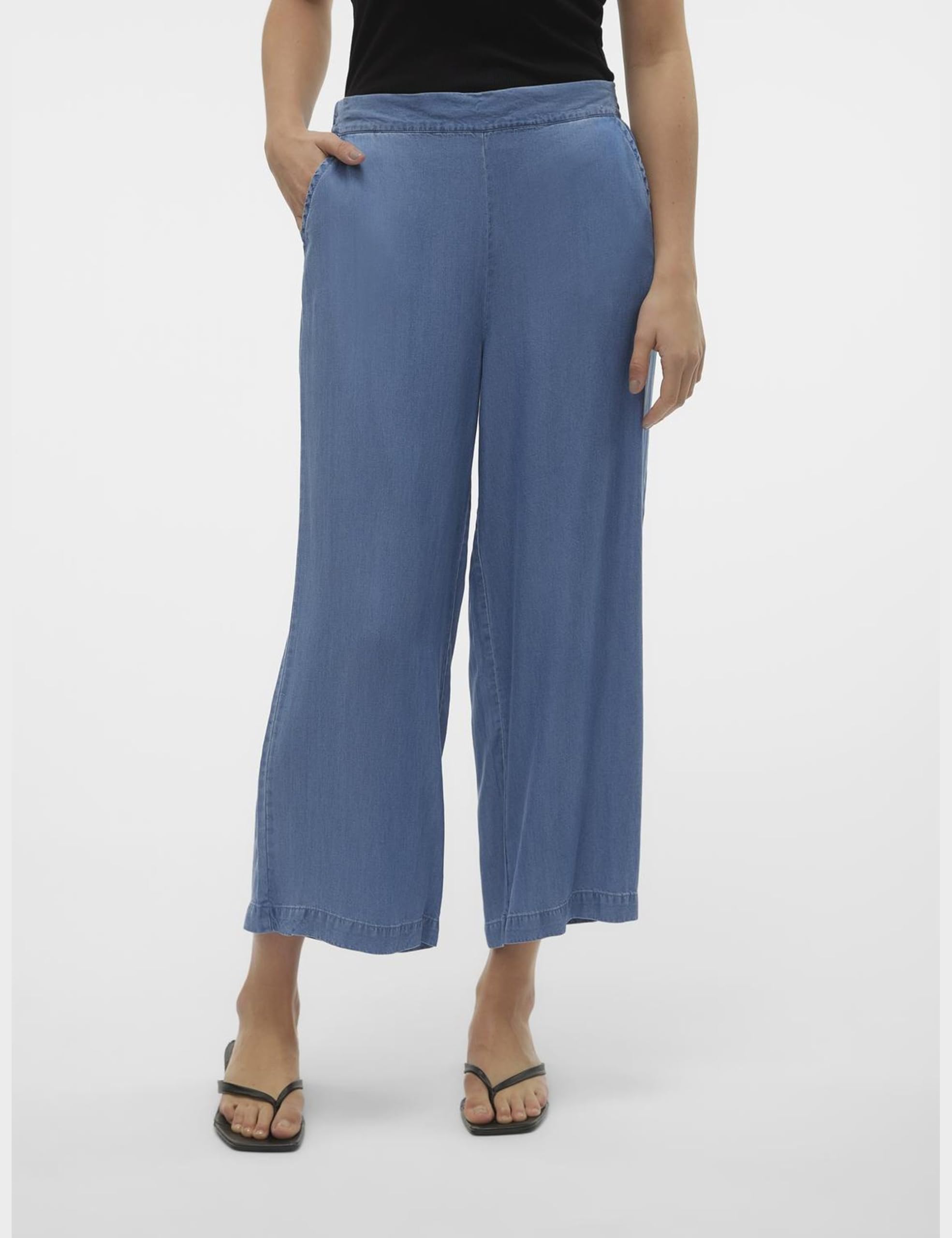 VERO MODA Damen Culotte Hose mit elastischem Bund und weitem Bein Femmes Pantalon Culotte Taille élastique Jambes Larges