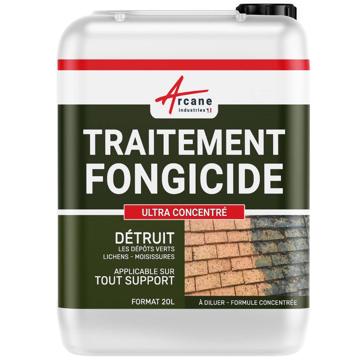 Anti-​mousse ultra concentré : fongicide, anti dépôt vert toiture, mur, façade, terrasse, élimine, algues et lichens, 20 L - ARCANE INDUSTRIES