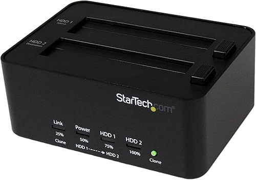 StarTech.com Duplicadora y borrador de disco duro de doble bahía, clonadorcopiadora externa independiente HDDSSD, estación de acoplamiento USB 3.0 a