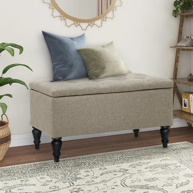 LEGACY OF COMFORT Balcom Upholstered Storage Bench Flip Top Storage Bench Storage Ottoman Bench Storage Bedroom Bench with Storage (Beige)-image-24