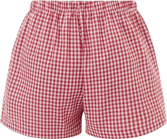 Image of Womens Y2k Plaid Shorts Women Cute Lounge Pajama Sleep Comfy & Casual Gingham PJ Boxer Shorts