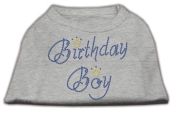 Mirage Pet Products 12-inch Birthday Boy Rhinestone Print Shirt for Pets, Medium, Grey