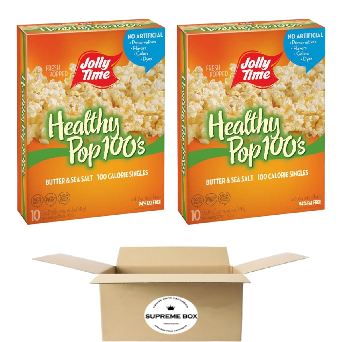 Jolly Time 100 Calorie Healthy Pop Butter Mini Microwave Popcorn, 10 Ct - Pack of 2 (20 ct in total)