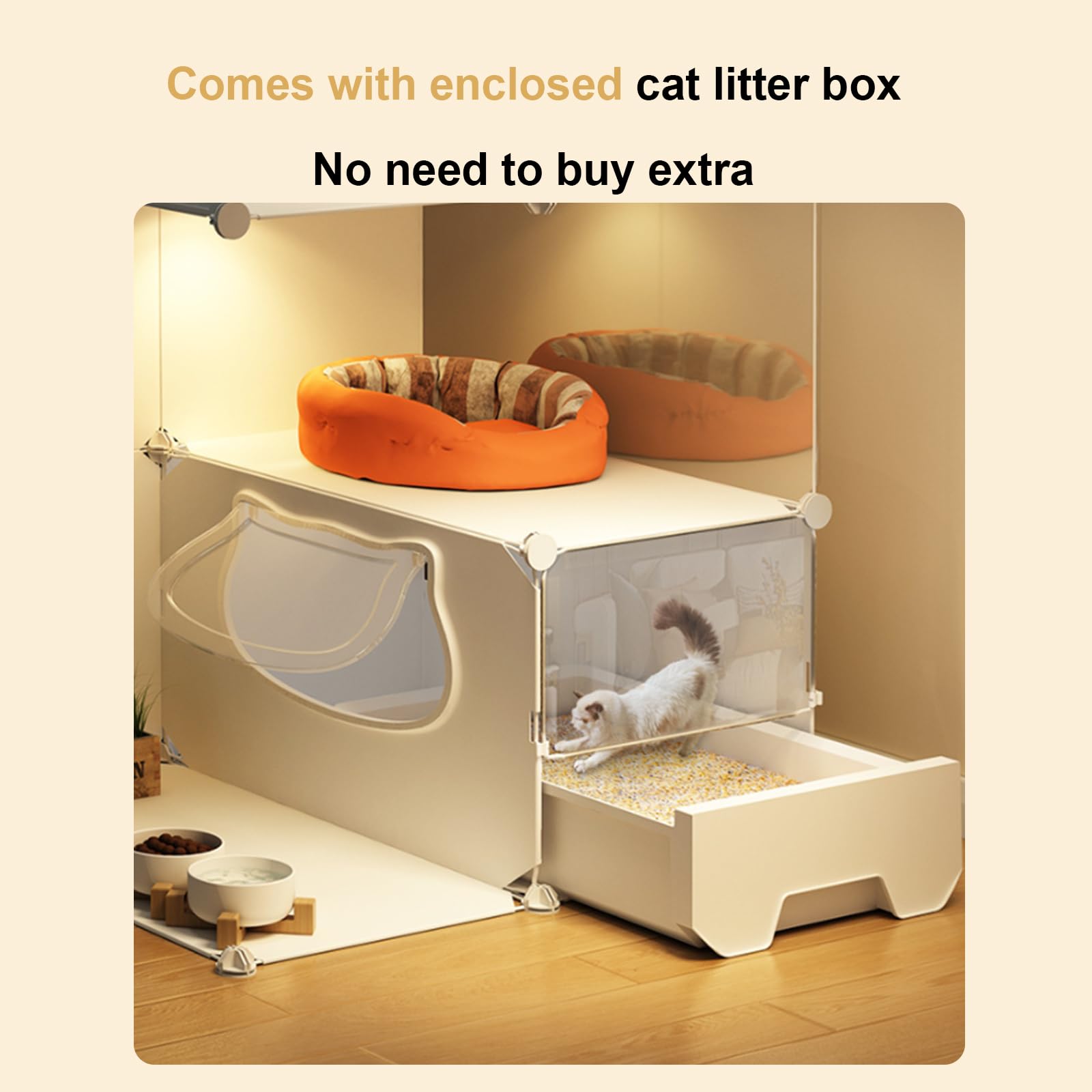 Cage d'intérieur pour Chat de qualité supérieure, avec bac à litière, Facile à Assembler, clôture Transparente HD et Grille métallique Robuste, pour Garder Votre Chaton en sécurité la Nuit