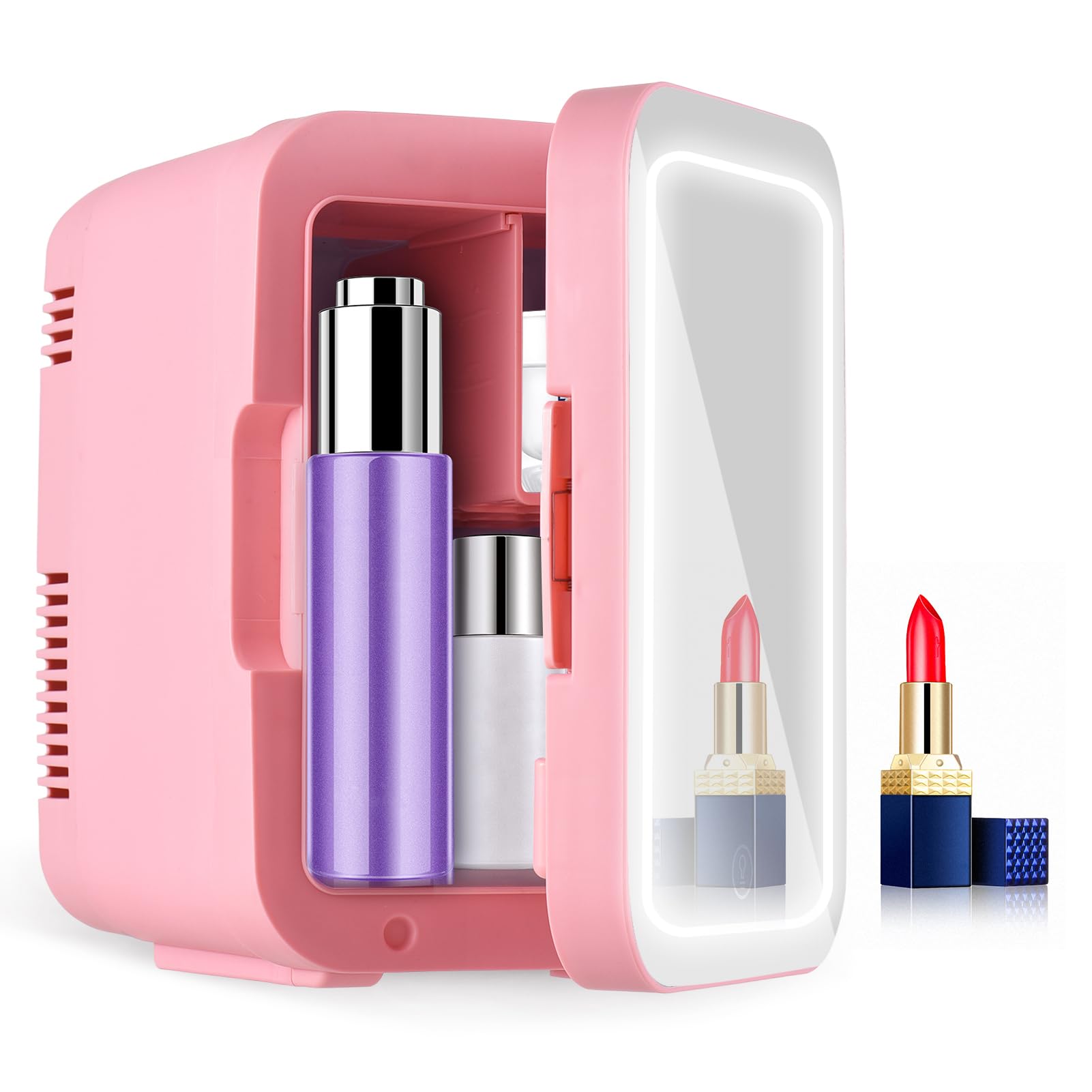Brrnoo Frigo 4L per Cosmetici e Cura della Pelle con Specchio LED Dimmerabile, Funzione Refrigerazione/Scaldavivande, Alimentazione 12V, Adatto per Casa e Viaggio, Spina Europea