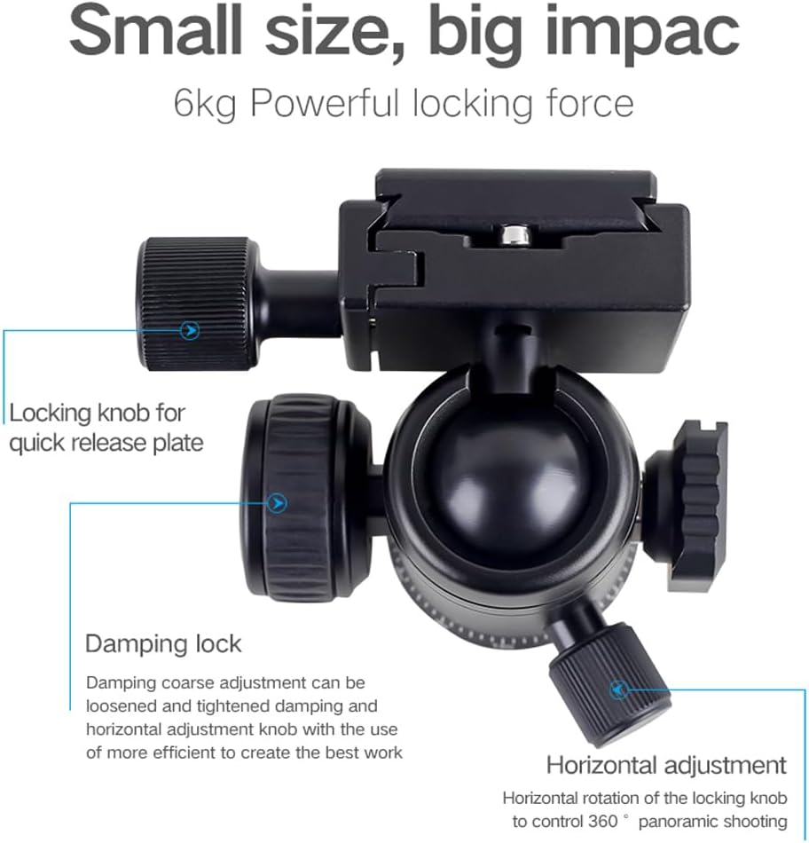 Tripod Ball Head 360° Panoramic Metal with Arca Type Quick Release Plate, 1/4" Screw 3/8" Thread Mount, Tripod Head for Monopod, Slider, DSLR Camera, Camcorder