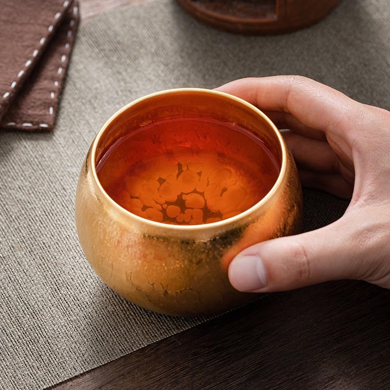 Tazas de té Pequeñas Cuenco de té dorado artesanal, taza anfitrión, tazón Song Yu Taza de té de Kungfu