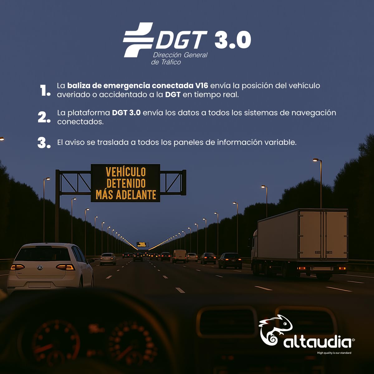Altaudia V16 Notlicht Für Autos – DGT 3.0-konform, 360°-Bernstein-LED, 12 Jahre Konnektivität Inklusive, 2026-bereit