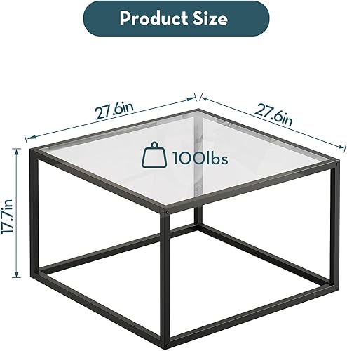 Miniatura 12 de SAYGOER Mesa de centro de cristal, mesa de centro pequeña y moderna, mesas centrales cuadradas simples para sala de estar, 26.7 x 26.7 x 17.7