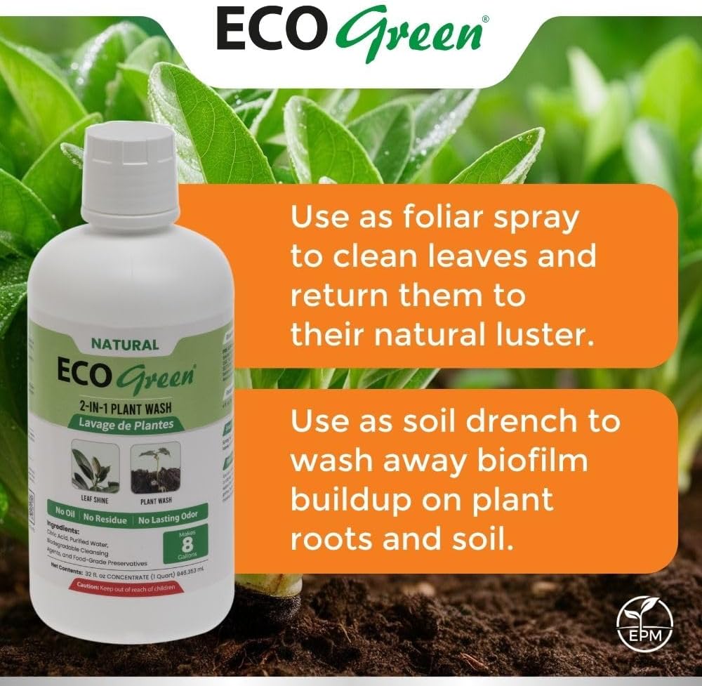 Environmental Plant Management ECO Green Ready-to-Use | Spray & Walk Away Leaf Cleaner for Live & Artificial Plants | No Wipe Plant Wash | Pet Safe, Indoor & Outdoor Use