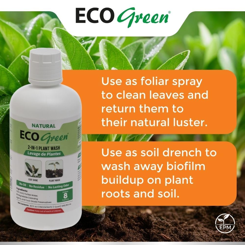 Environmental Plant Management ECO Green Concentrate | Spray & Walk Away Leaf Wash for Live & Artificial Plants | No Wipe Plant Cleaner | Oil-Free, Indoor & Outdoor Use