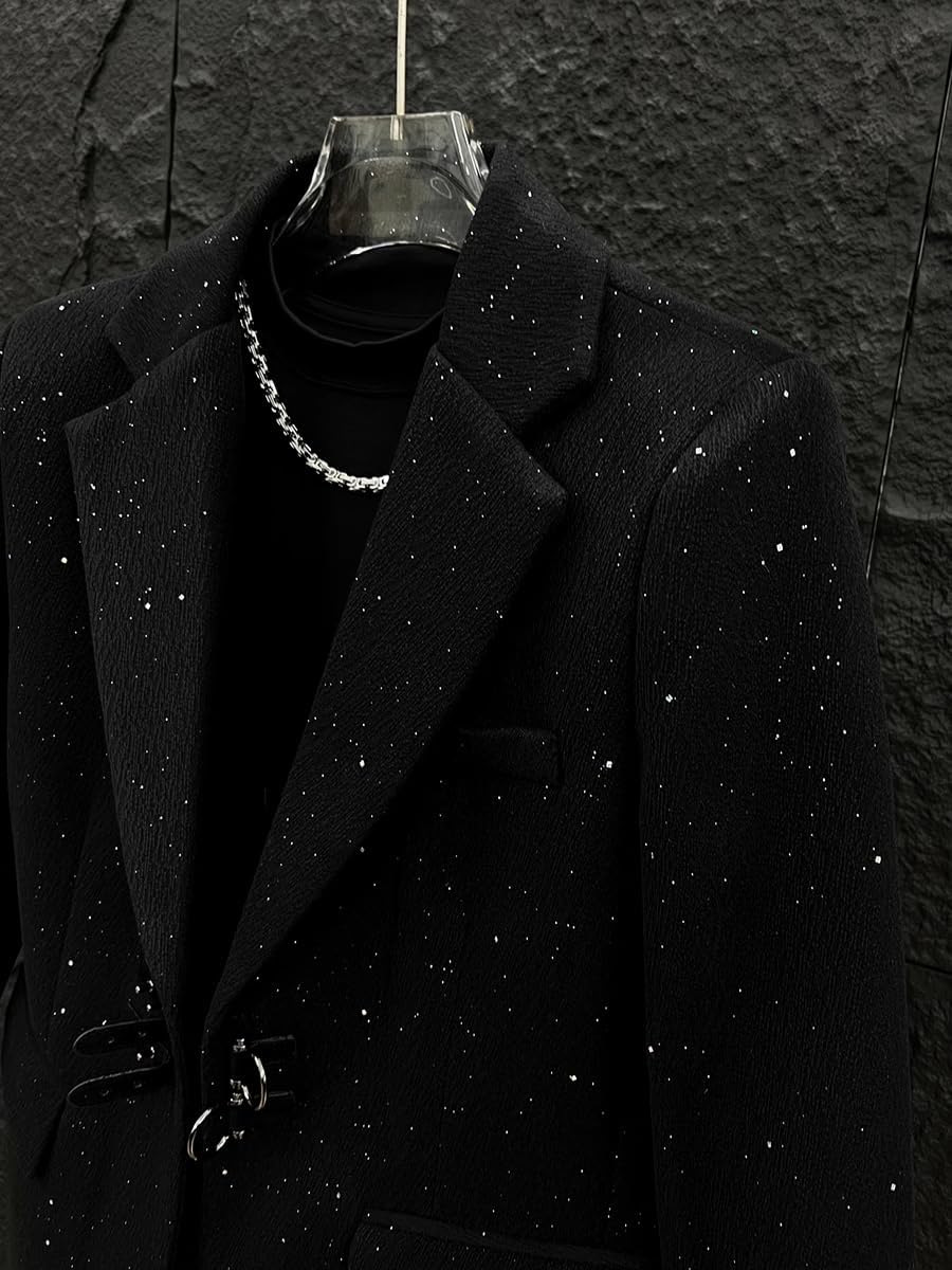 Mens Suit Jacket Slim Fit Blazer for Men Autumn Winter Black Loose Casual Long Sleeves Coats