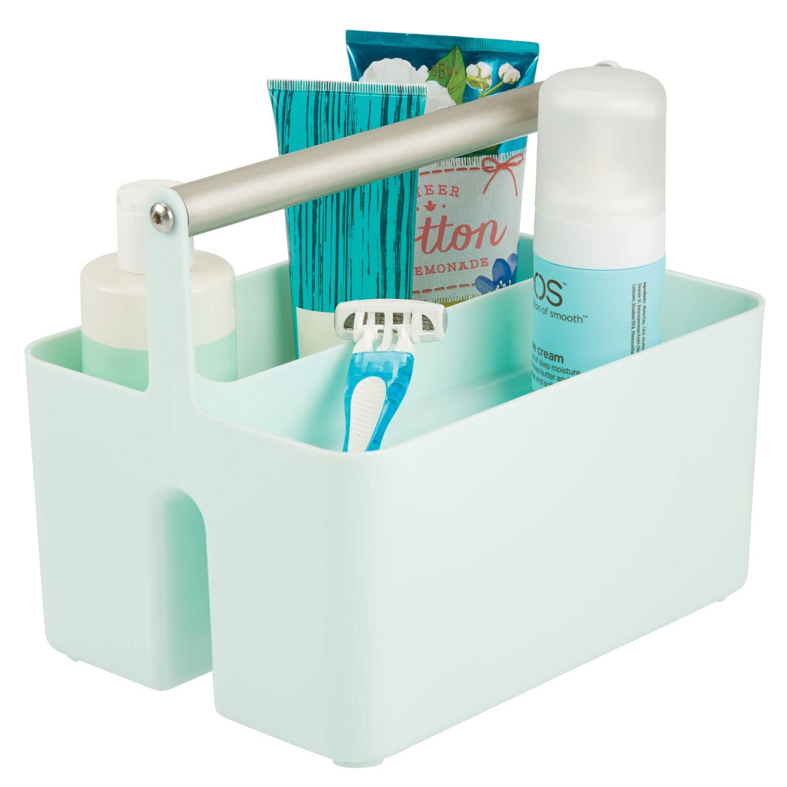 mDesign Plastic Shower Caddy Storage Organizer Utility Tote Divided Basket Bin - Metal Handle for Bathroom Dorm Kitchen