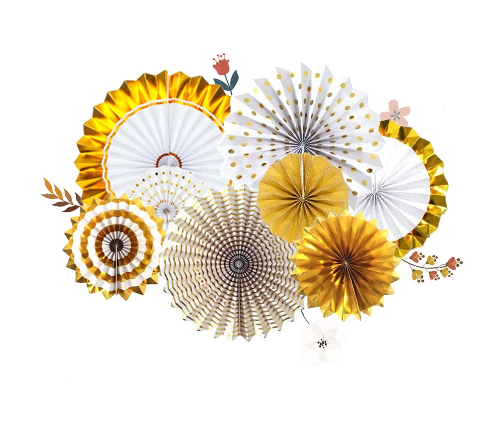 VINCREY Round Paper Fan Flowers, Birthday Party Decoration Supplies, Fan Flowers Decorations for Birthday Party (Golden)