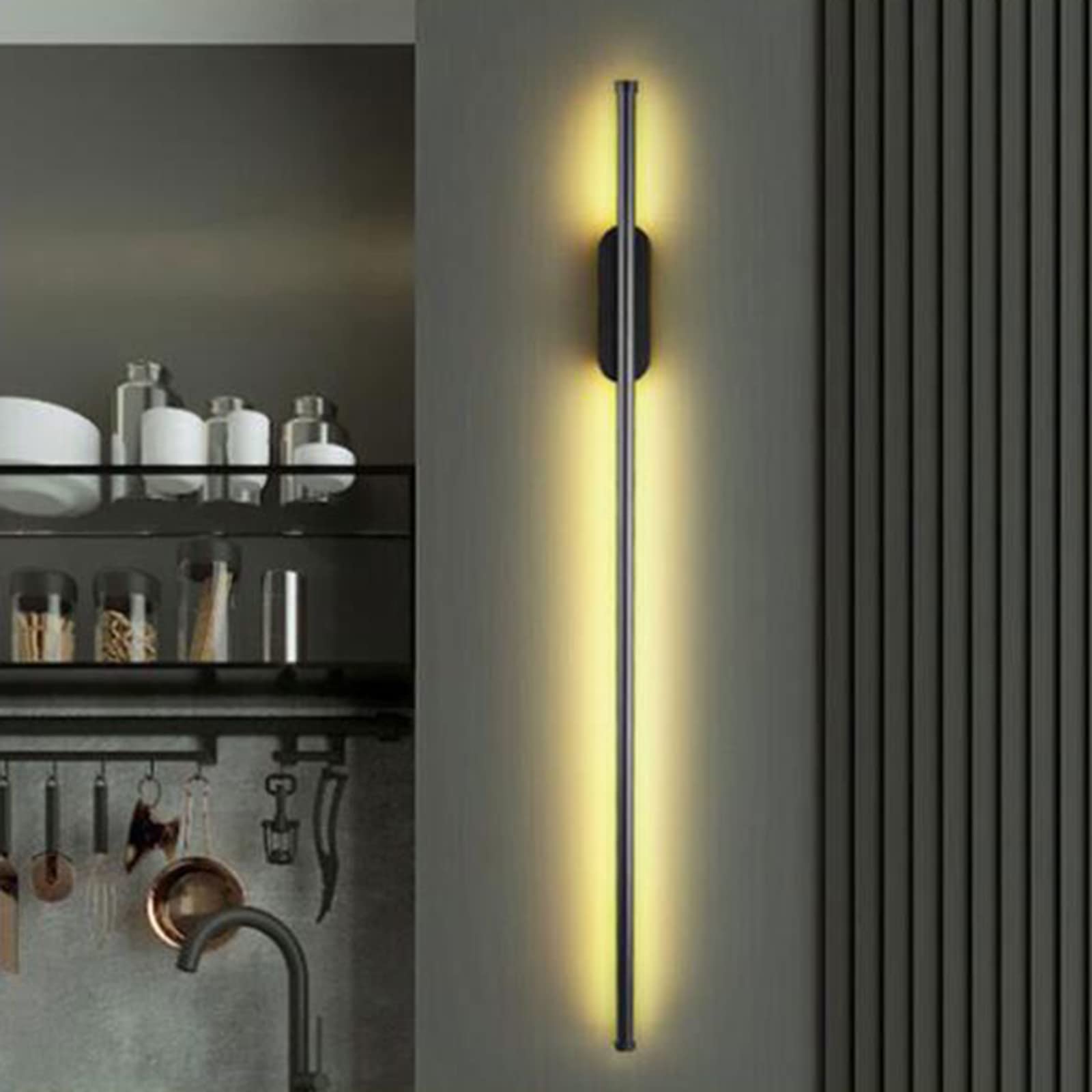 SXECAEPS LED Dimmable Wall Sconces, Modern Linear Aluminum Light for Hallway, Staircase, Living Room & Bedroom, 100cm Black B, Stylish Long Strip Design