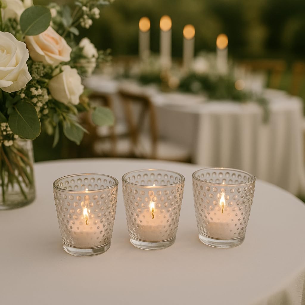 Koyal Wholesale 6 Clear Hobnail Votive Candle Holders Bulk, Raised Dot Glass Candle Holder, Clear Milk Glass Bulk Hobnail Holder (Pack of 6), 2.5 Inch