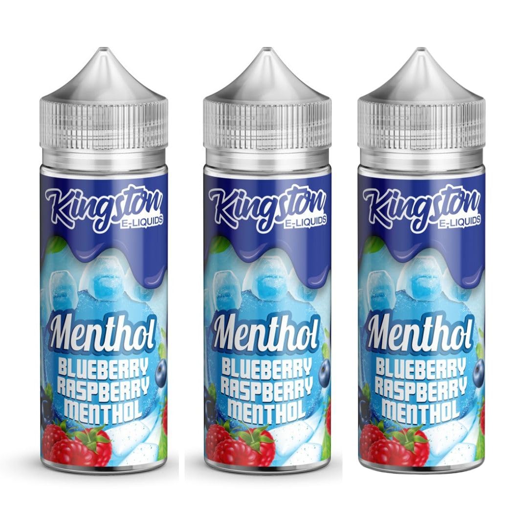 KINGSTON E LIQUIDS - BLUE RASPBERRY MENTHOL 3 X 120ml Shortfill Premium Liquid 70/30 No Nicotine