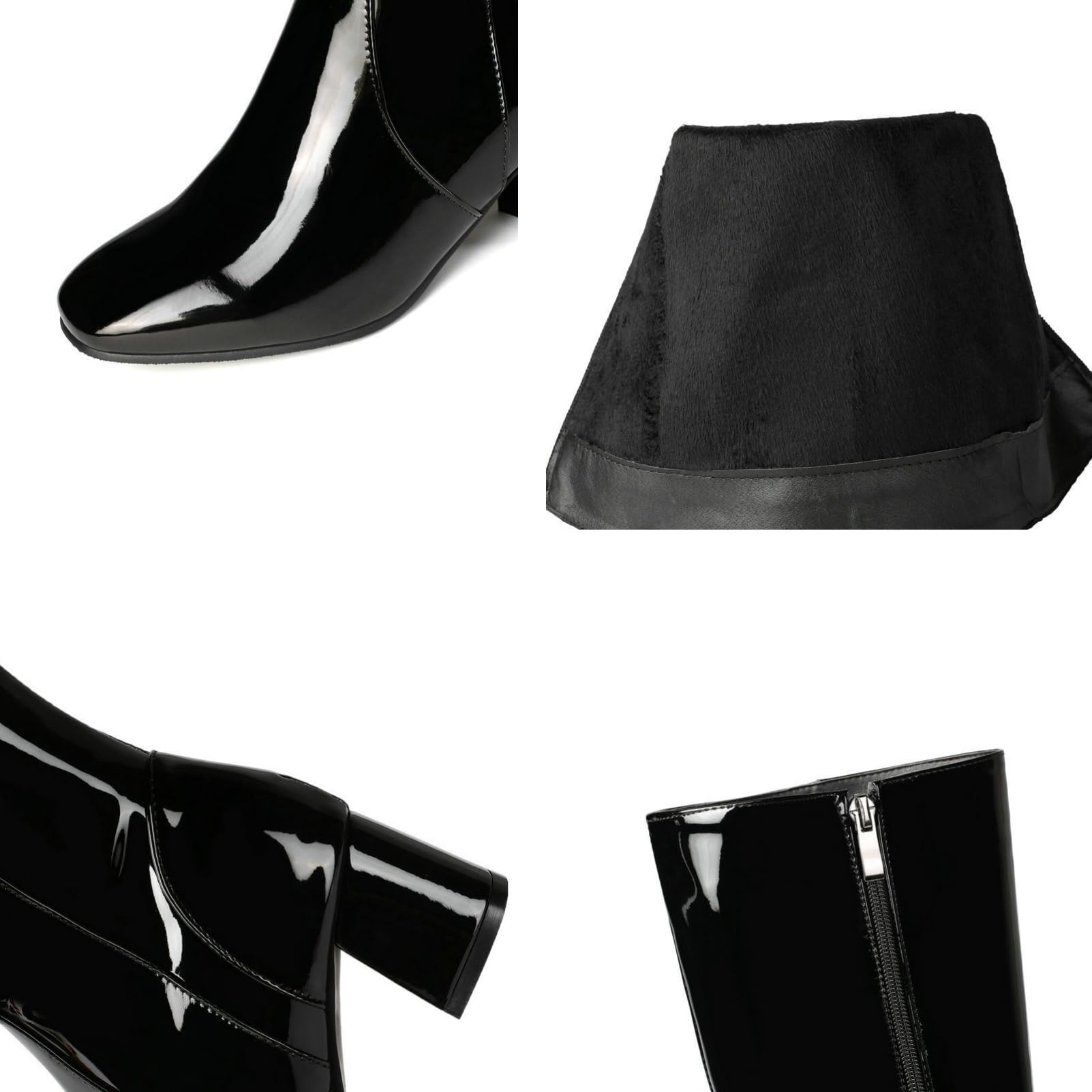ANUFER Damen Lackleder Kniehoch Gogo Stiefel Klobiger Absatz Seitlicher Reißverschluss Disco-Stiefel
