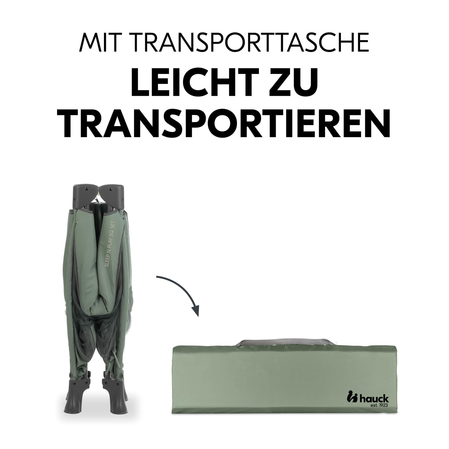 Hauck Quadratischer Reise Laufstall mit Matratze Sleep N Play SQ Dark Green | Klein zusammenklappbar mit Tragetasche & XL Spielöffnung ab Geburt bis 15 kg / 3 jahre, 2in1 Laufgitter & Reisebett