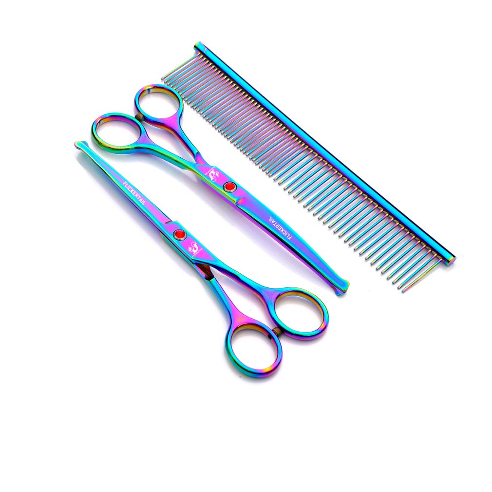 4,5-6,5 Pollici Pet Grooming Forbici Kit, di Taglio Professionale in Acciaio Inox Pet Grooming Capelli + Curvo + Assottigliamento Forbici, per Salon, Barber