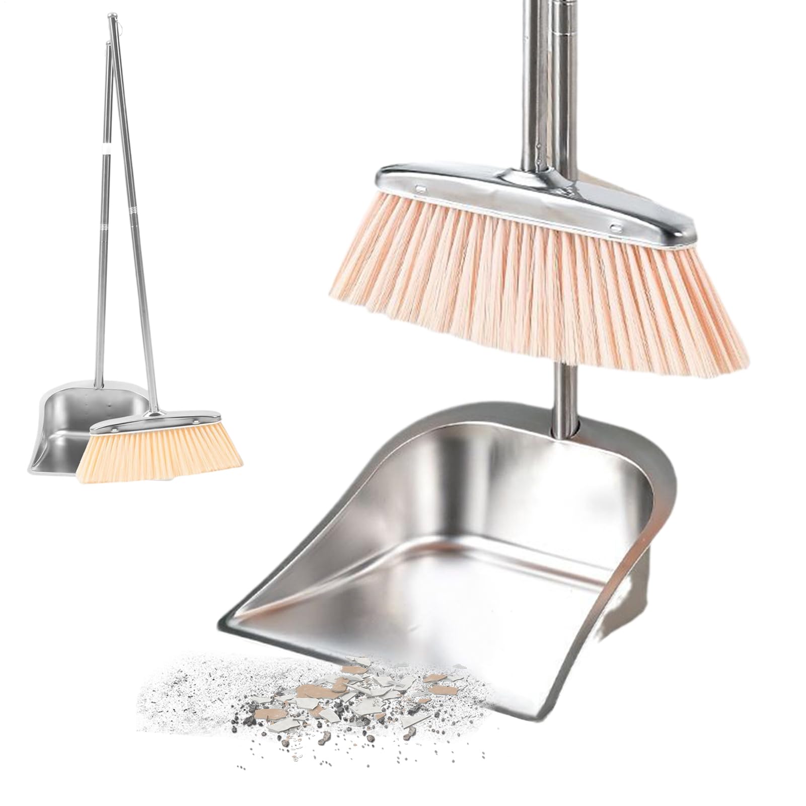 Besen mit Kehrschaufel Combo Set | Hartbodenreinigungsbesen | Bodenreinigungszubehör Edelstahl für Hausbesitzer Wohnung Terrasse Restaurant Arbeitszimmer Hartgarage Schlafzimmer Straße