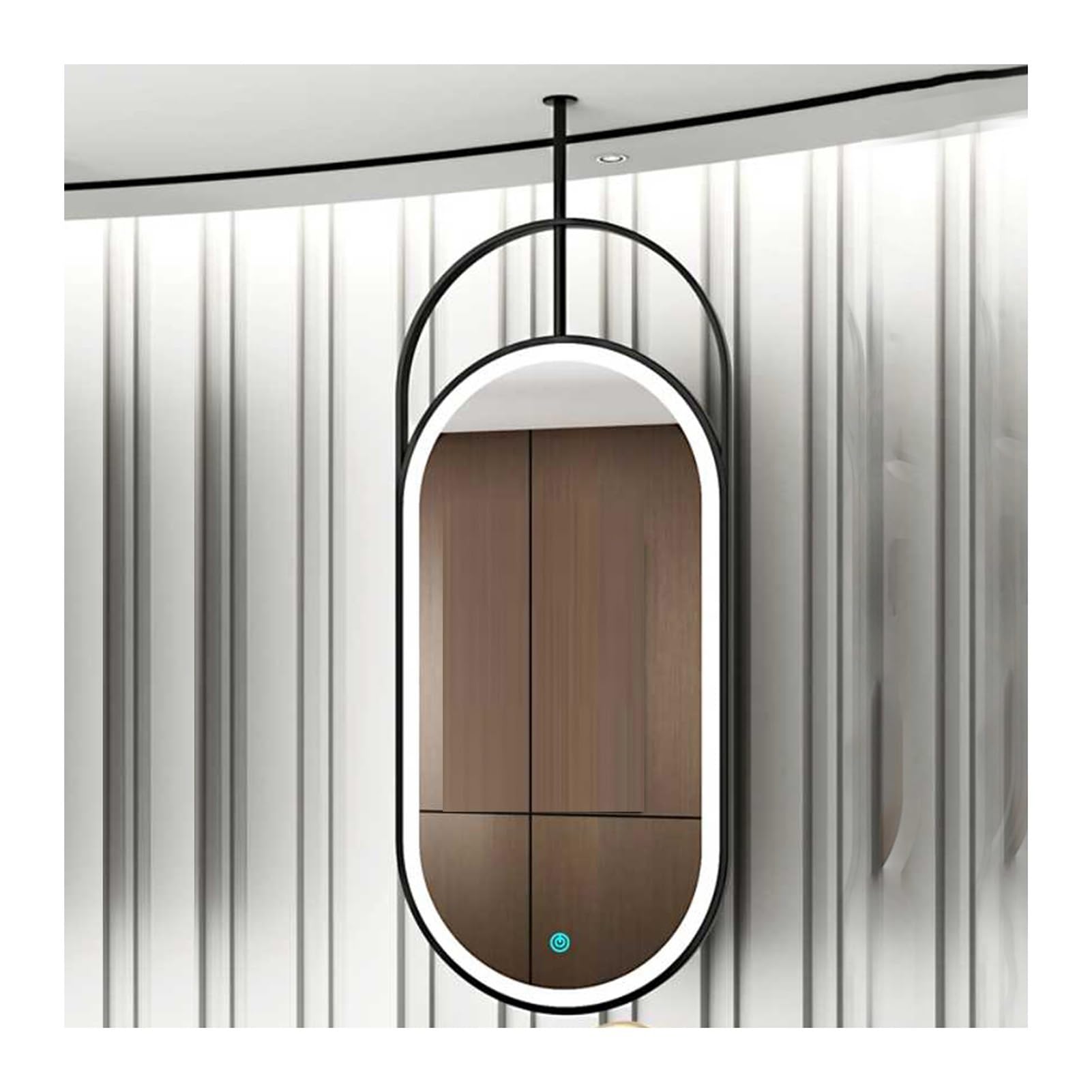 GLJTUO Ceiling Mirror Bathroom Vanity Mirror, with LED Light, Metal Frame and Hanging Rod for Home or Hotel,Color2-50x80cm