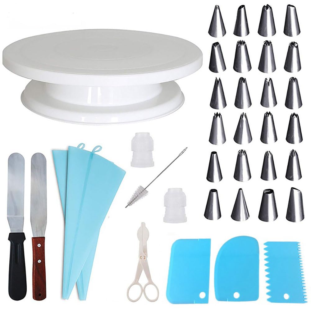Kit De Décoration De Gâteaux De 36 Pièces Avec Plateau Tournant Pour Gâteaux - Comprend 24 Embouts De Glaçage + 2 Poches À Douille Réutilisables Et Autres Accessoires De Pâtisserie