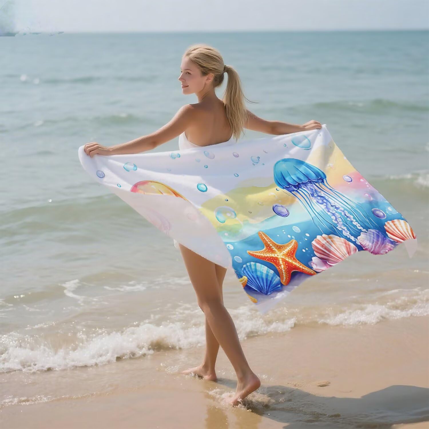 Toalla Playa Grande 150x200 Toalla Playa Microfibra, Ligera Secado Rápido, Sin Arena Portátil Toallas para Viajes, Hombre, Mujer Toallas, para Natación, Camping, Gimnasio (Medusa Caparazón) p-591