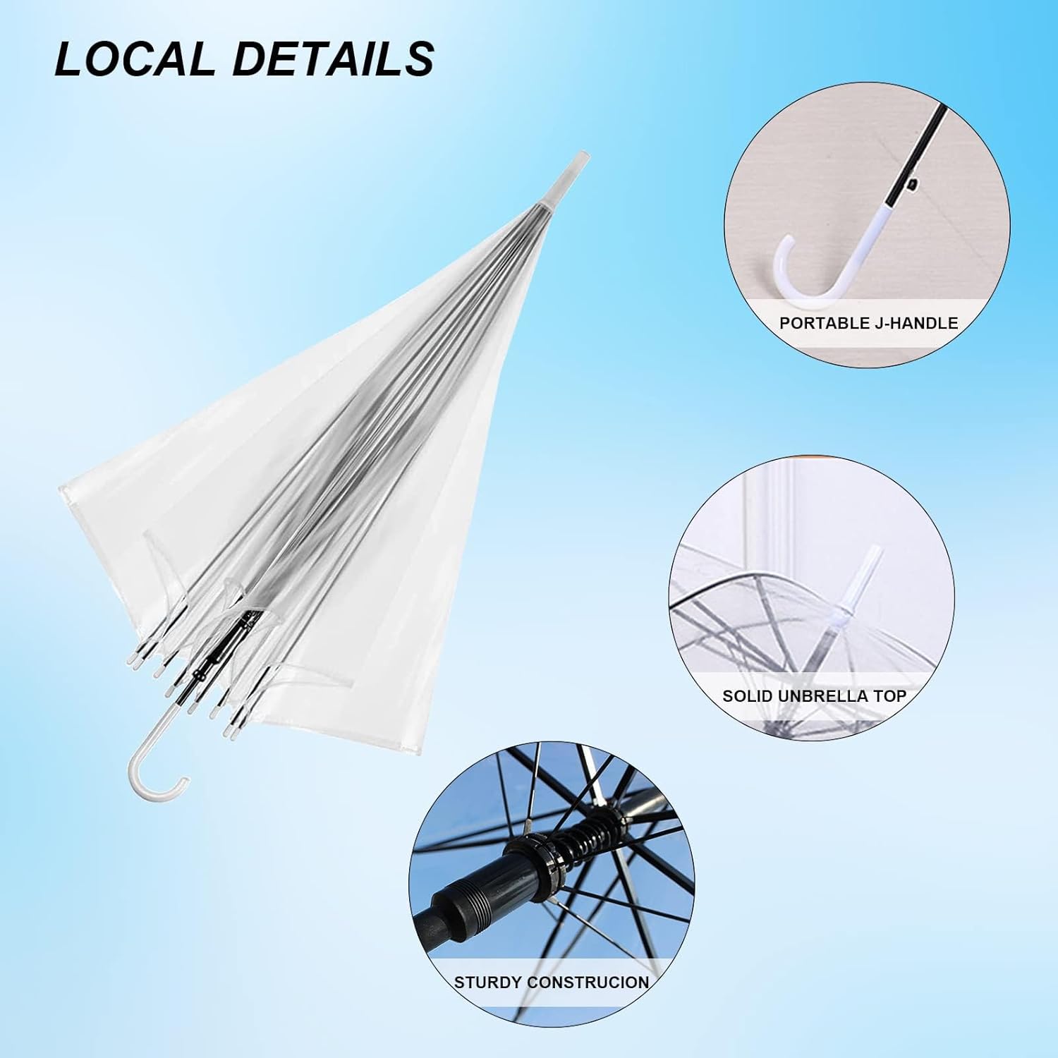 30 Pack Clear Wedding Umbrellas Bulk Auto Open Clear Stick Umbrellas,Transparent Windproof Wedding Style Stick Umbrellas,J Hook Handle Large Canopy Umbrella for Wedding,Rainy,Outdoor(Clear)