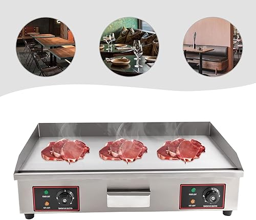 Miniatura 7 de Parrilla eléctrica plana de 3000 W, plancha comercial de acero inoxidable de 30 pulgadas con termostato ajustable, equipo de restaurante de encimera