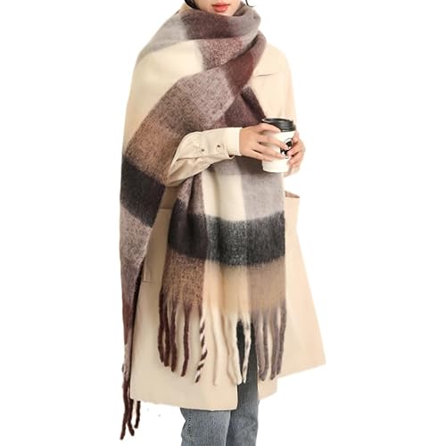 Chunky Winter Scarfs for Women Cold Weather Warm Knit Thick Plaid Scarf Long Large Oversized Checked Scarves