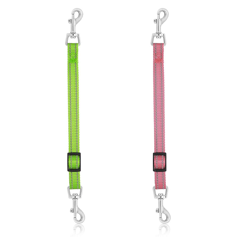 Conector de Segurança para Coleira de Cães cobee com Tiras Refletivas Verde e Rosa, Pacote com 2