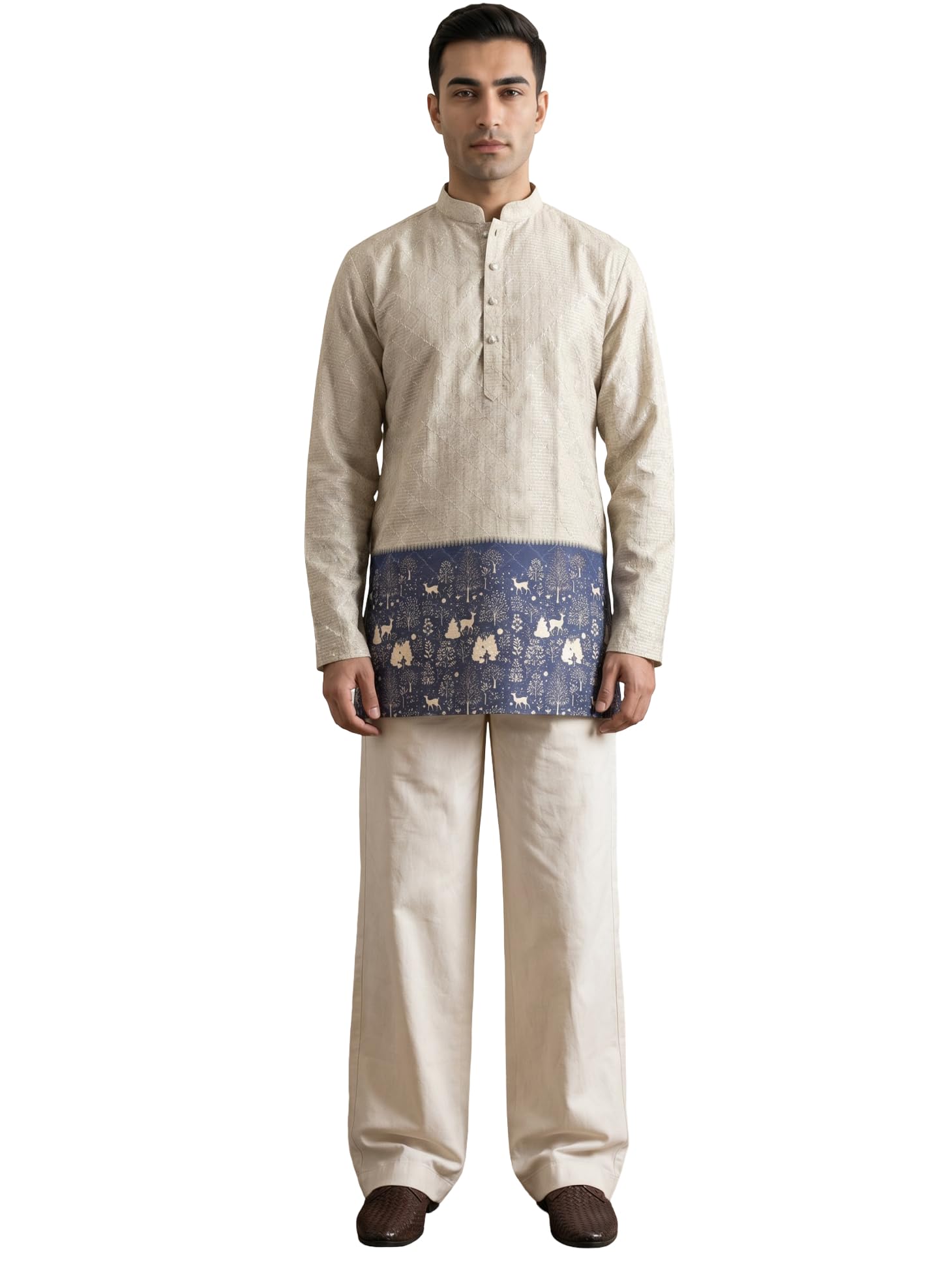 jompers Men's Cotton Blend Printed Kurta with Korean Pants Set-picture-30