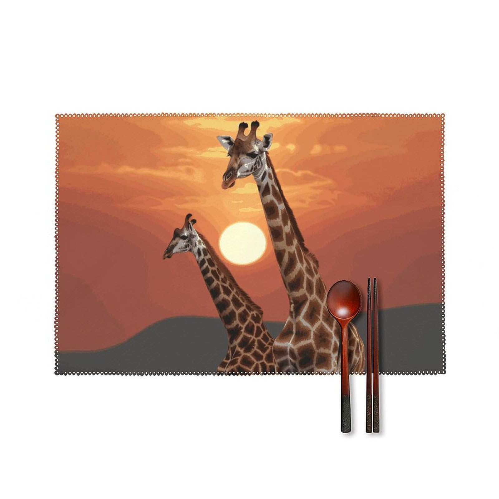 Sets de table imprimés girafe coucher soleil cuisine 45x30