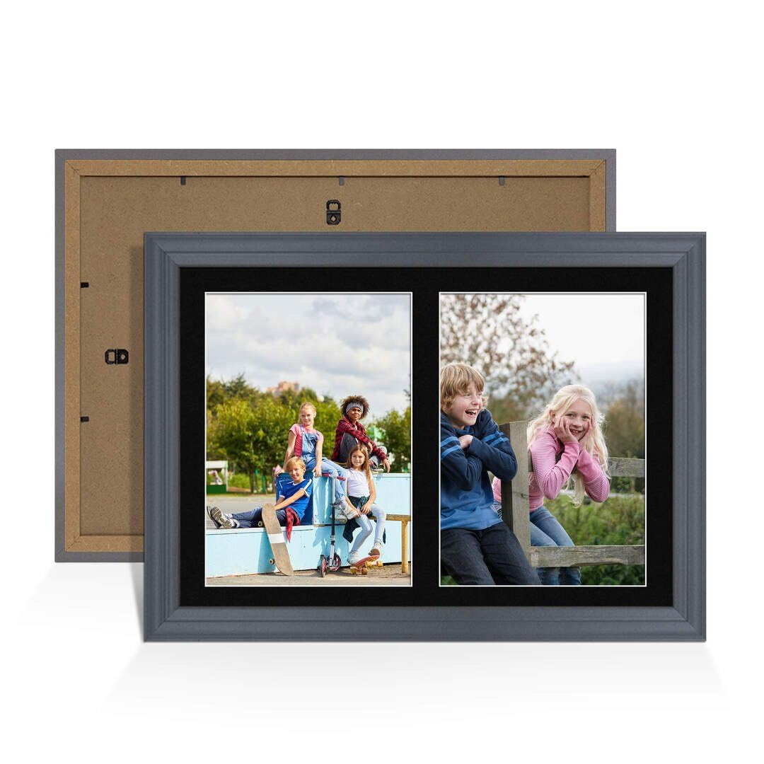 Procut Global 20X14 Dark Grey Photo Frames For Multiple Pictures with Black Mount-Classic Collage Frame with 2 Apertures (2x) A4-Engineered Wood with Shatterproof Perspex