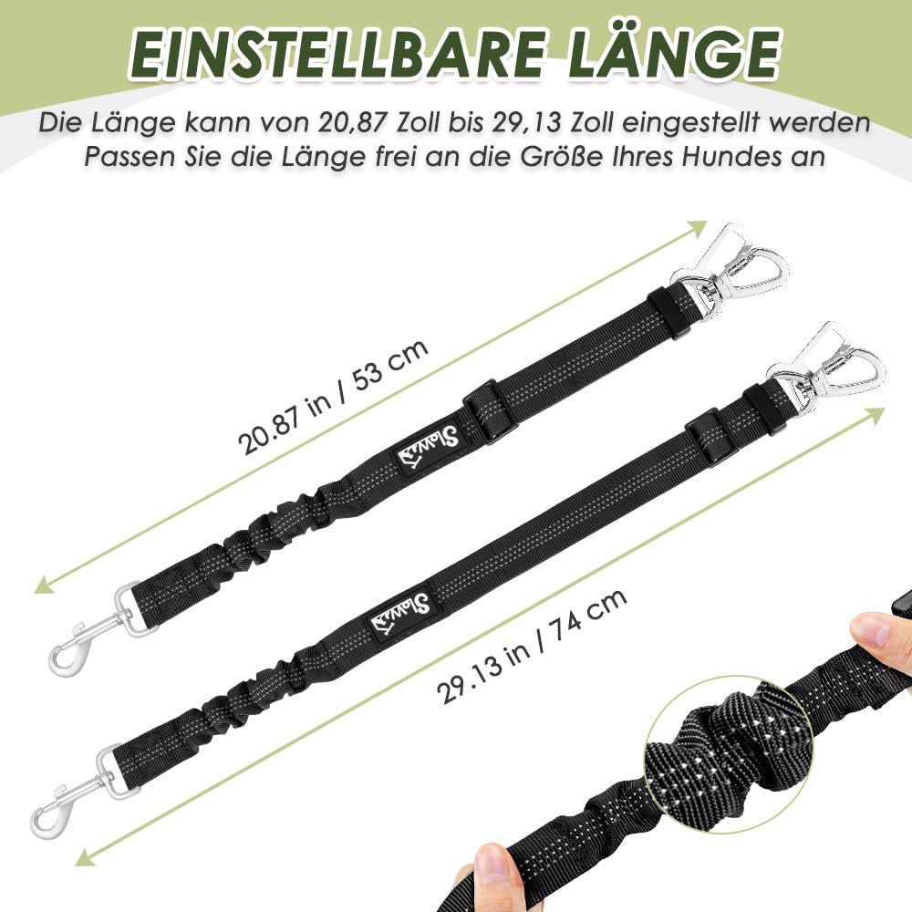 Eyein 2 Stück Hundegurt fürs Auto, Hunde Sicherheitsgurt mit Elastischer Ruckdämpfung, Verstellbarer Hund Anschnallgurt mit Universalstecker & Befestigung für Reisen Reiten im Fahrzeug, Schwarz