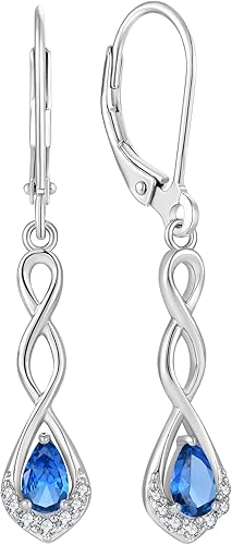 OSKINIA Aretes colgantes de plata de ley 925 para mujer, aretes colgantes de infinito con circonita cúbica 3A, piedra natal para mujer