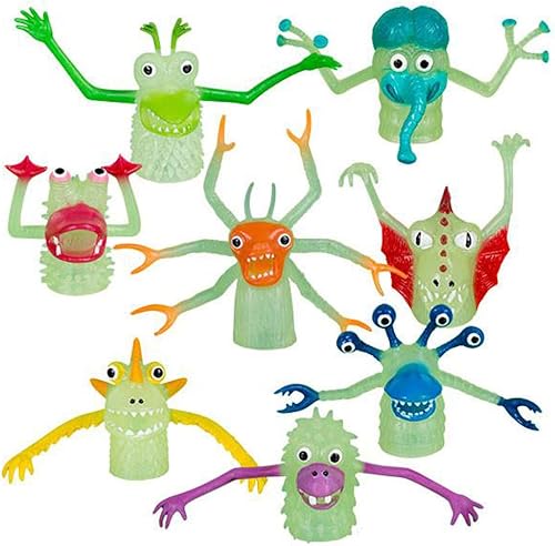 Juego de 8 marionetas de dedo monstruo que brillan en la oscuridad