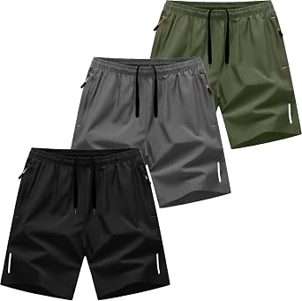 3 Pack Mens Athletic Shorts Quick Dry Lightweight Gym Shorts Casual Running Workout Shorts with Zipper Pockets