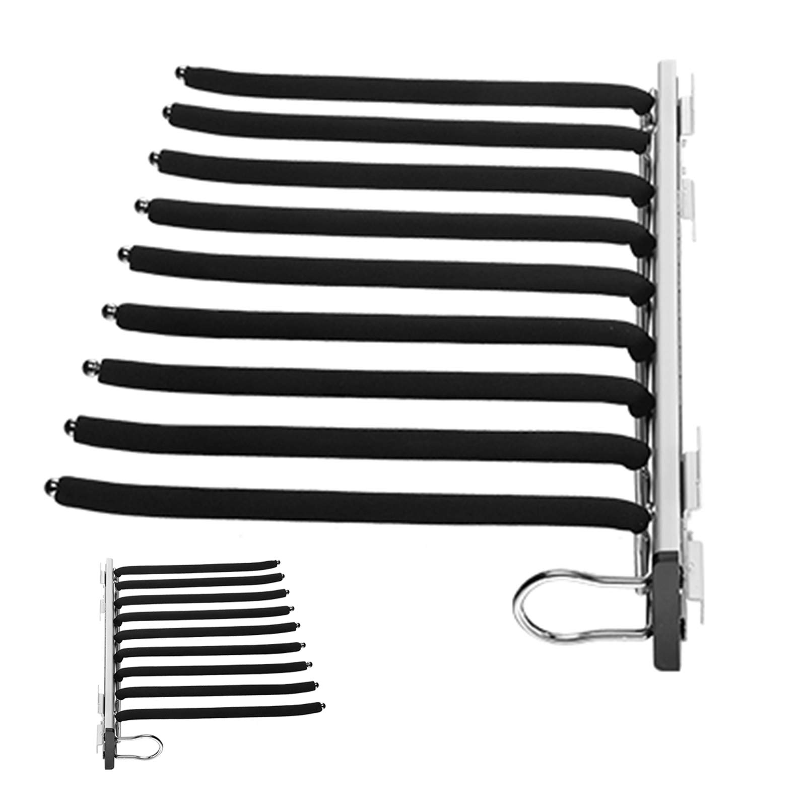 GLETSF Pull Out Trouser Rack, 9 Arms Removable Drawer-Style Hanger Rod, Expandable Wardrobe Storage Organizer, Space Saving Rolling Trolley for Closets,Black-Right